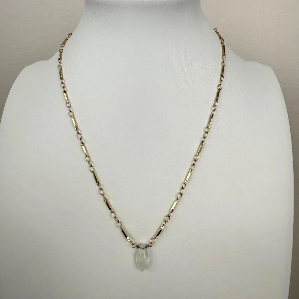 Luna Norte Gold Tone Necklace Moonstone Marquise Pendant Celestial Bar Link